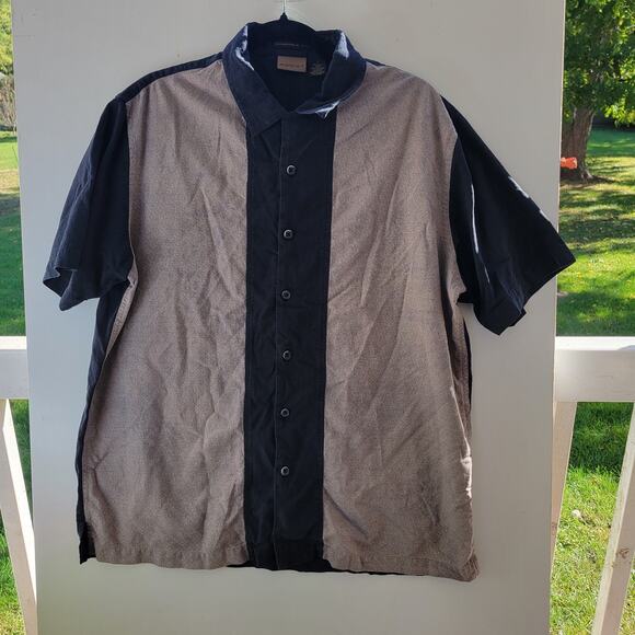 Axist Other - Axist Mens Silk Cotton Blend Colorblock Geometric Short Sleeve Button Shirt L
